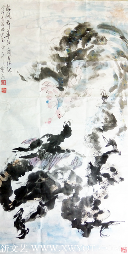 吴宝民作品《 龙凤舞华池 》137cmx70cm
